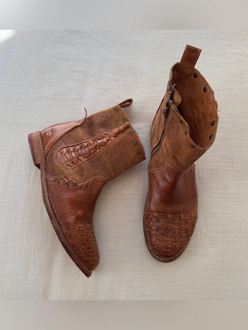 Bed Stu Baxter Cobbler Leather Handwoven Cap Toe Boots Tan 8.5